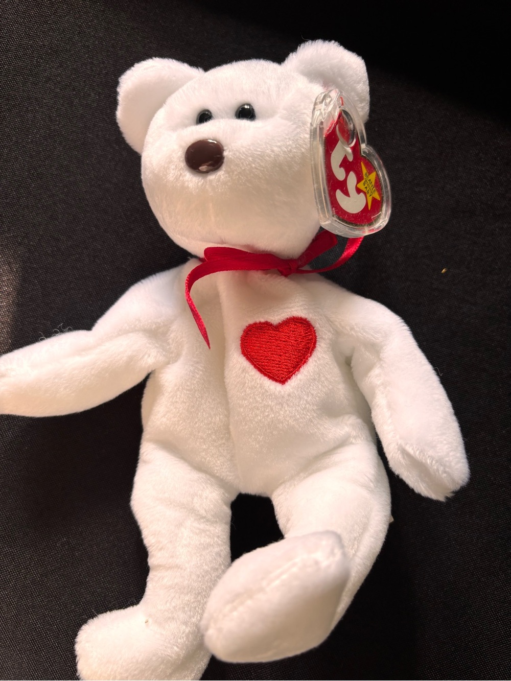 Valentino Ty Beanie Baby White Heart Bear - Red Heart Plush Toy